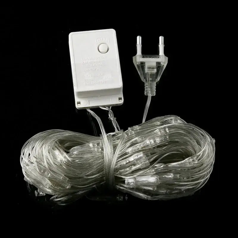 Clear led string lights with white plastic power adapter and transparent plug from DecorBites led string for festive decor