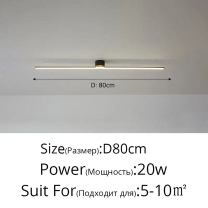 Modern minimalist linear led strip ceiling light by DecorBites with sleek black fixture and warm white illumination