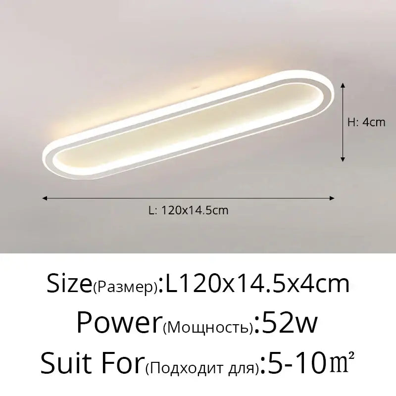 Modern white decorbites led strip ceiling lights featuring an elongated oval design with soft warm glow for living spaces