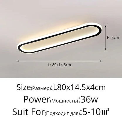 Modern minimalist decorbites led strip ceiling light with oval white diffuser and black trim for bedroom and hallway decor