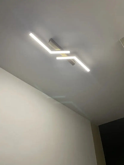 Modern chrome-finished decorbites led strip ceiling light with two intersecting led strips for corridor and balcony lighting