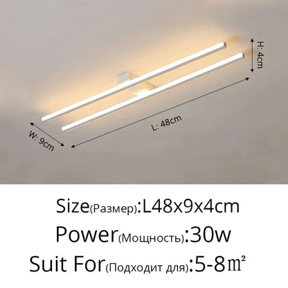 Modern white led strip chandelier by decorbites features two parallel bars emitting warm glow for corridor lighting