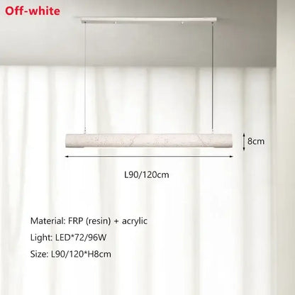 Off-white rectangular frp and acrylic pendant light with marble-like texture decorbites led strip chandelier for dining room