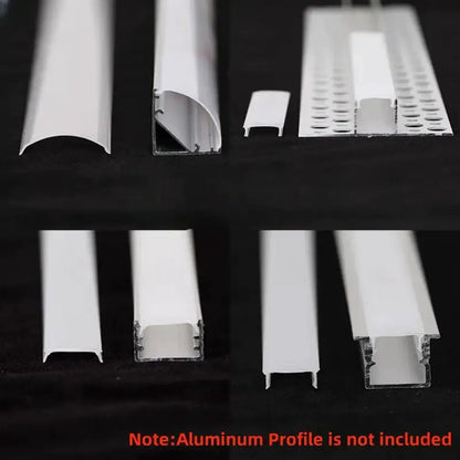 White decorbites™ led strip channel diffuser with sleek aluminum profile and metallic edges for flexible light cover