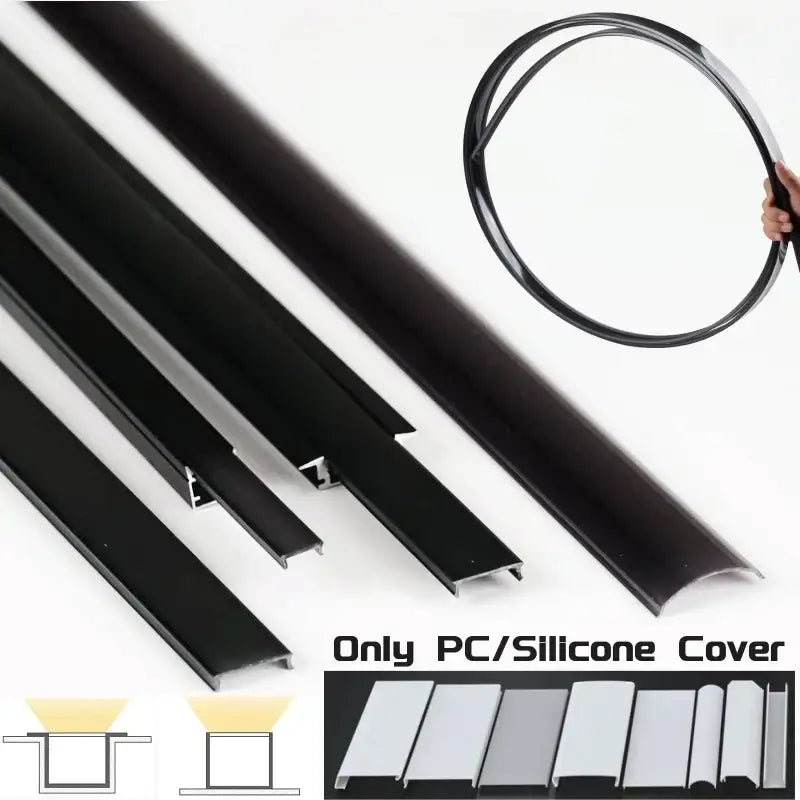 Black silicone cover strips for led strip channel diffuser in various profiles and circular form for aluminum profile