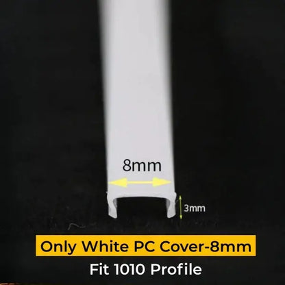White plastic cover for 1010 aluminum profile measuring 8mm by 3mm for led strip channel diffuser decorbites
