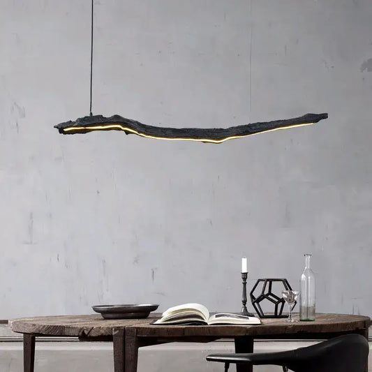 Organic black led strip lights dining room hanging pendant with a glowing yellow decorbites led strip underside