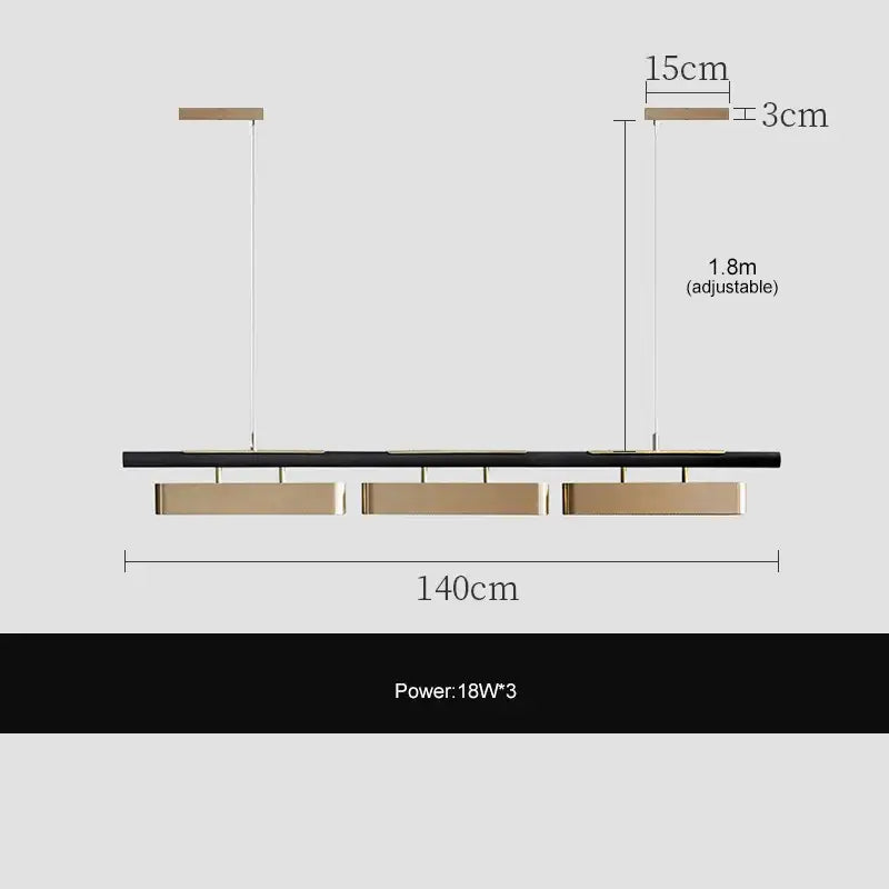 Modern black and gold rectangular DecorBites pendant lights with three illuminated panels for minimalist strip LED lighting