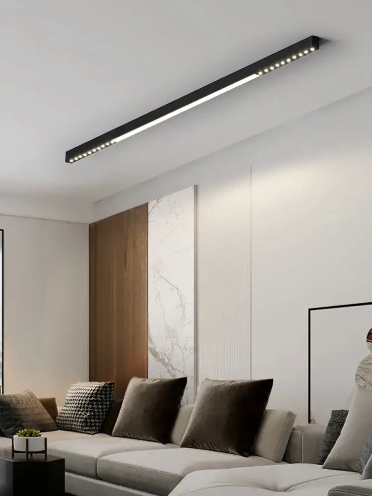 Modern black linear led surface mounted ceiling light by DecorBites led surface for living room dining and bedroom use