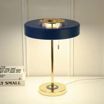 Decorbites™ led table lamp in blue with gold-toned base and pull chain switch for postmodern nordic reading light