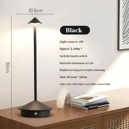 Black aluminum acrylic led table lamp with sleek modern design and adjustable touch switch for dimming bedside use