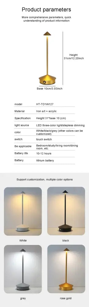 Gold-colored sleek iron and acrylic led table lamp with modern minimalist design for bedside ambient lighting