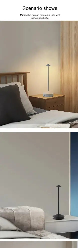 Minimalist black led table lamp with sleek modern design rechargeable touch sensor cordless for bedside ambient light
