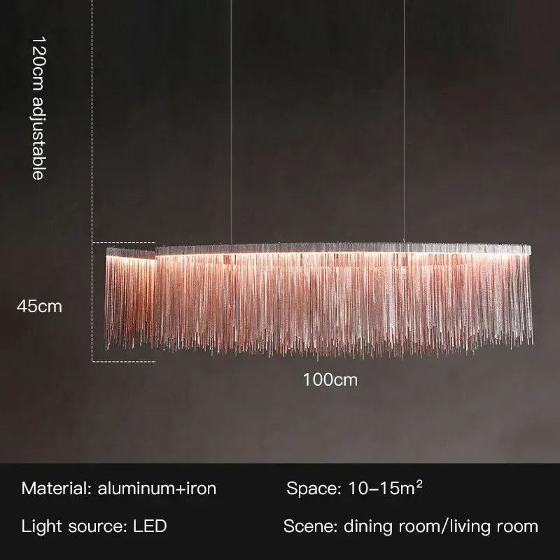 Modern decorbites led tassel chandelier pendant light with cascading copper led strands on aluminum iron frame for living room