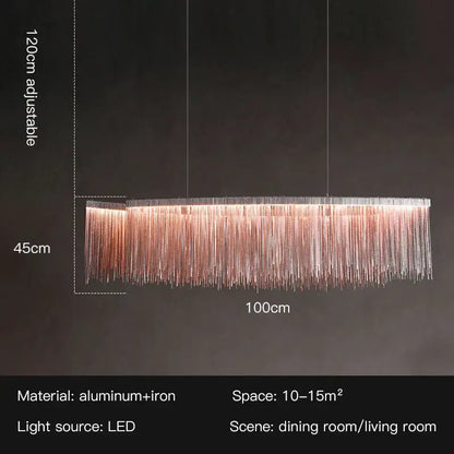 Modern decorbites led tassel chandelier pendant light with cascading copper led strands on aluminum iron frame for living room