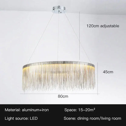 Decorbites led tassel chandelier pendant light with cascading crystal strands and chrome finish for living room villa hall