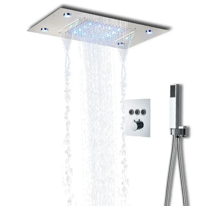 Modern chrome-finished decorbites™ shower faucet set with led lighting and multiple water flow patterns