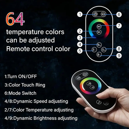 Black and white decorbites led thermostatic remote control with color touch ring for adjusting 64 temperature colors