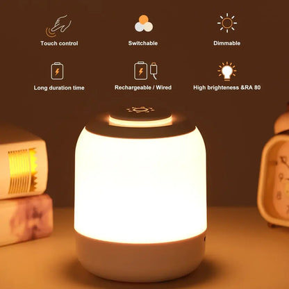 Decorbites™ white cylindrical led touch night light with matte finish and soft glowing illumination for baby sleeping