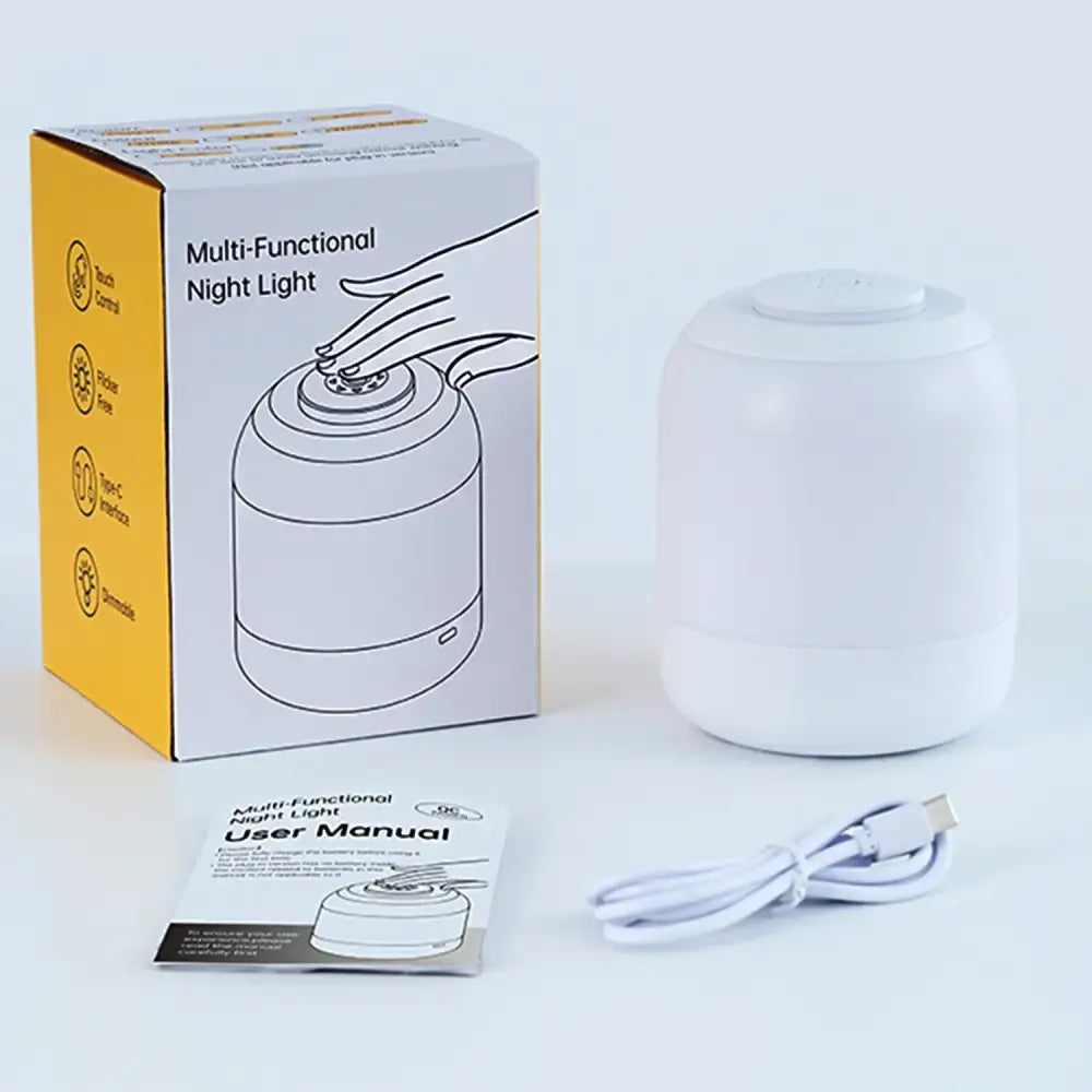 Decorbites™ white cylindrical led touch night light with matte finish and 3-color dimming for baby sleeping