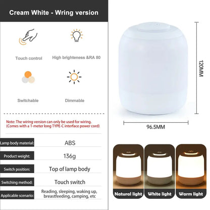 Cream white decorbites led touch night light baby sleeping lamp with smooth abs plastic and 3-color dimming