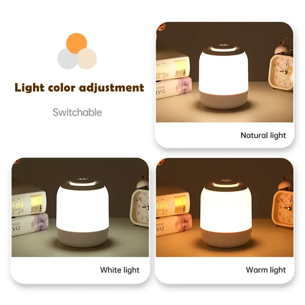 DecorBites™ led touch night light with matte white body and dark gray base features 3-color dimming for baby sleeping