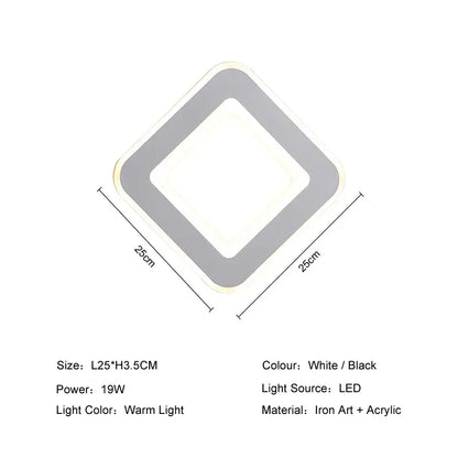 Square-shaped DecorBites LED touch switch wall light with concentric diamond iron art frames in white and black acrylic