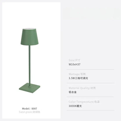 Sand green aluminum decorbites led touch table lamp with minimalist cylindrical shade and usb charging for home or office use