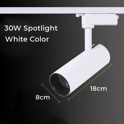 White 30w DecorBites LED track lamp with sleek cylindrical matte finish for modern ceiling rail lighting