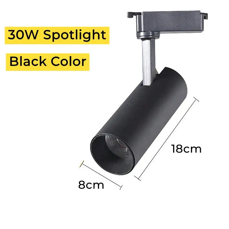 Black decorbites led track spotlight 30w with cylindrical body and adjustable bracket for modern living room lighting