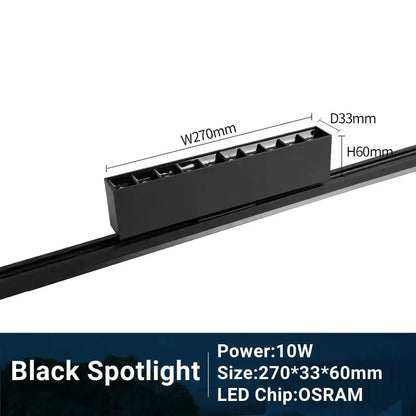 Black decorbites led track light with sleek modern design 270mm wide by 60mm high adjustable grille spotlight