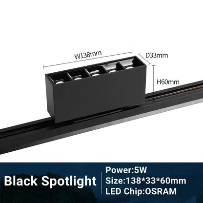 Black rectangular DecorBites LED track light with five integrated led chips 138x33x60mm adjustable grille spot lamp