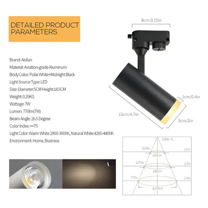 Black and polar white aviation-grade aluminum decorbites led track light with warm or natural white illumination for art display