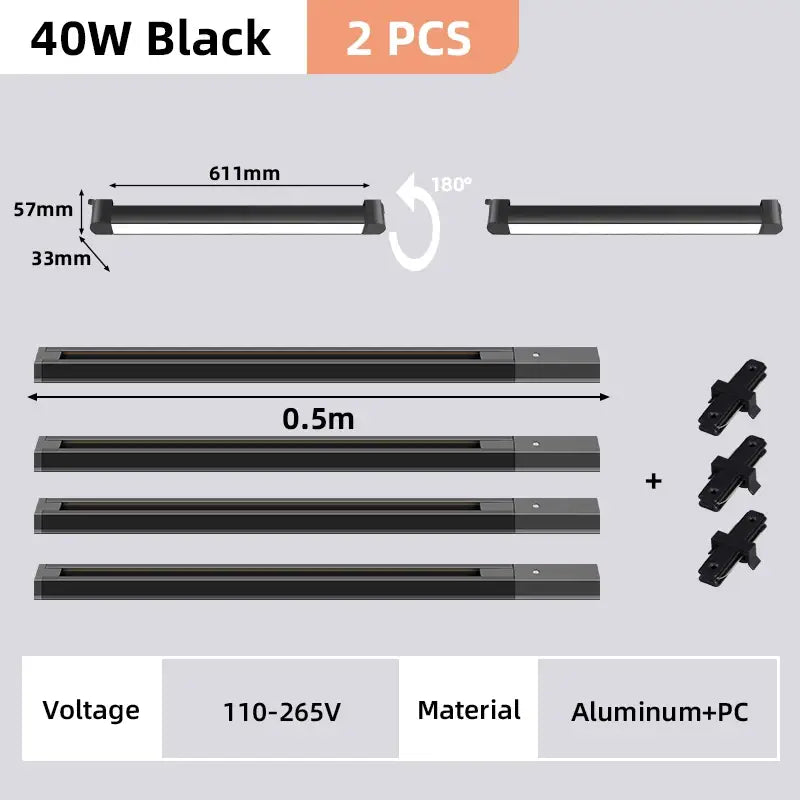 Black 40w led track light set by DecorBites made of aluminum and pc material for modern home decor use