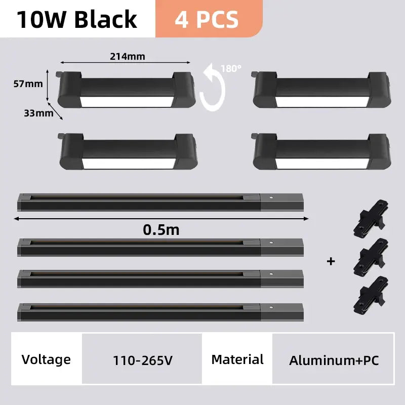 Black 10w led track light set with aluminum and pc construction designed for flexible mounting in home decor