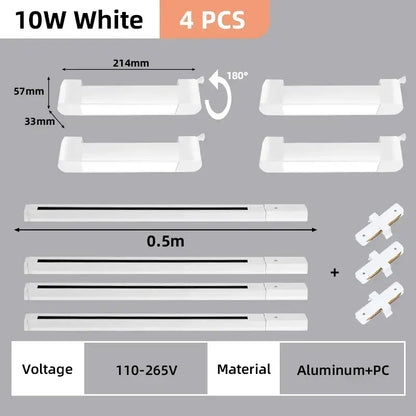 White 10w led strip lights with aluminum and pc construction in the DecorBites™ track light set for home decor use
