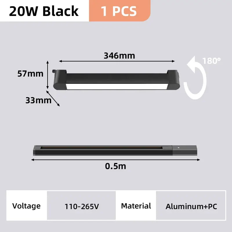Black 20w led strip light with aluminum and pc construction 346mm for decorbites™ modern track light set