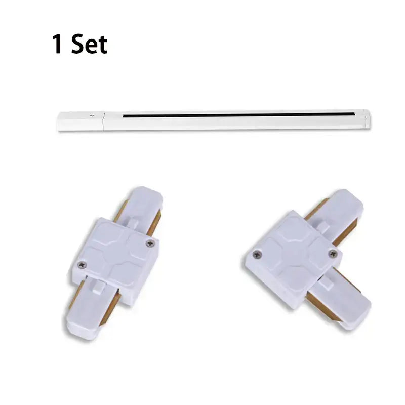 DecorBites LED track light set with white led fixture and matching connectors featuring hexagonal pattern and gold components