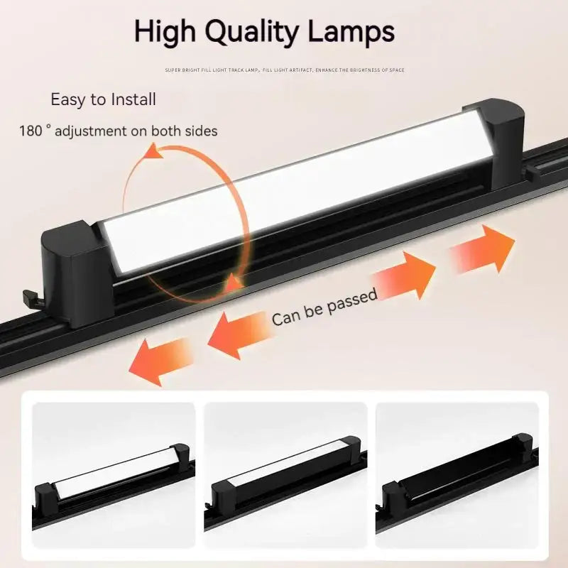 Black led track light set with sleek rectangular design and adjustable 180 degree sides for versatile installation