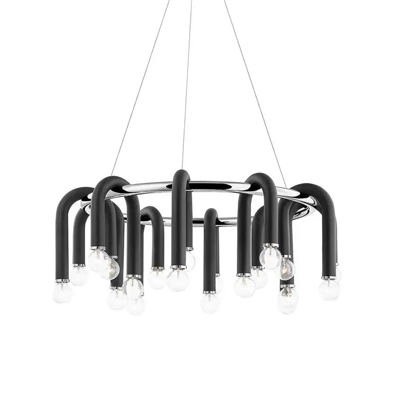 Modern black and gold decorbites led tube chandelier with twelve exposed e14 bulbs for elegant home lighting