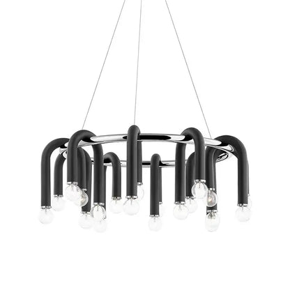 Modern black and gold decorbites led tube chandelier with twelve exposed e14 bulbs for elegant home lighting