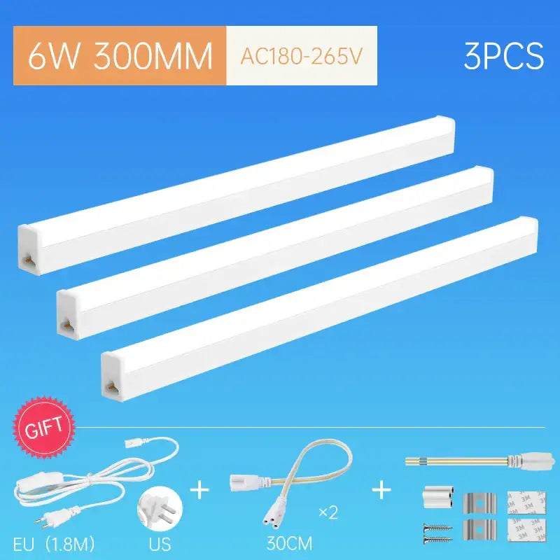 Three white 6w led tube fixtures each 300mm long from decorbites™ for living room lighting at 220v