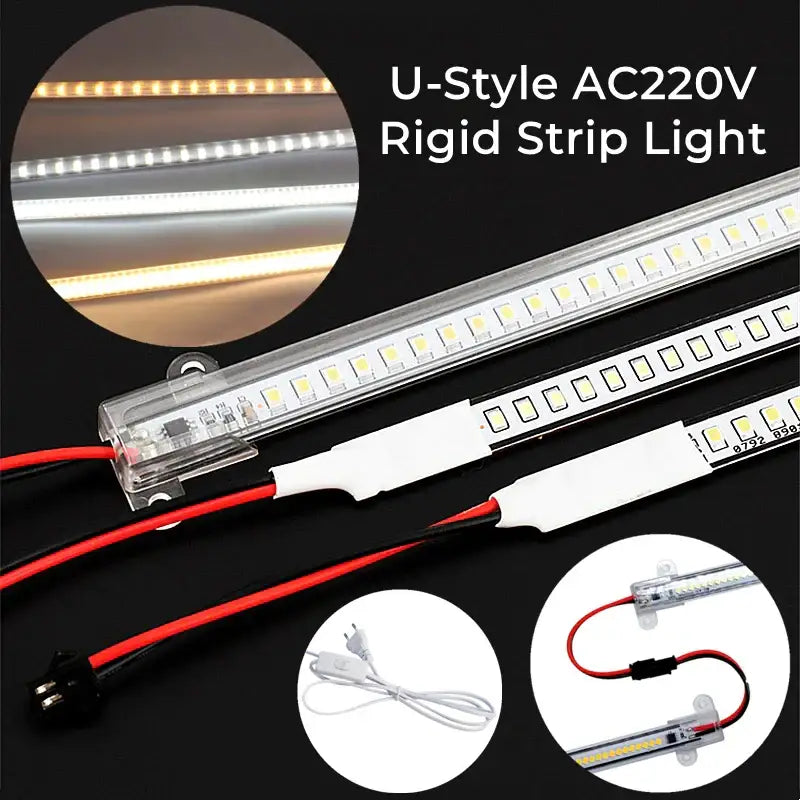 DecorBites led tube lamp with u-style ac220v rigid strip light in white transparent housing for bright cabinet lighting