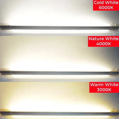Three decorbites led tube lamps smd2835 emitting 6000k cold white 4000k nature white and warm white light