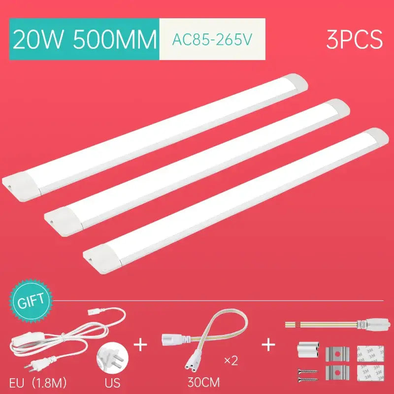 Three white 500mm led tube light fixtures rated 20w by DecorBites for indoor home kitchen bedroom lighting