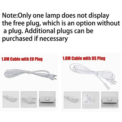 White 1.8-meter power cables with built-in switch and coiled design for eu or us plugs for decorbites led tube light fixture