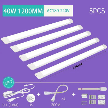 Set of five white 40w led tube lights 120cm each ac 180-240v for decorbites™ indoor tube light fixture use