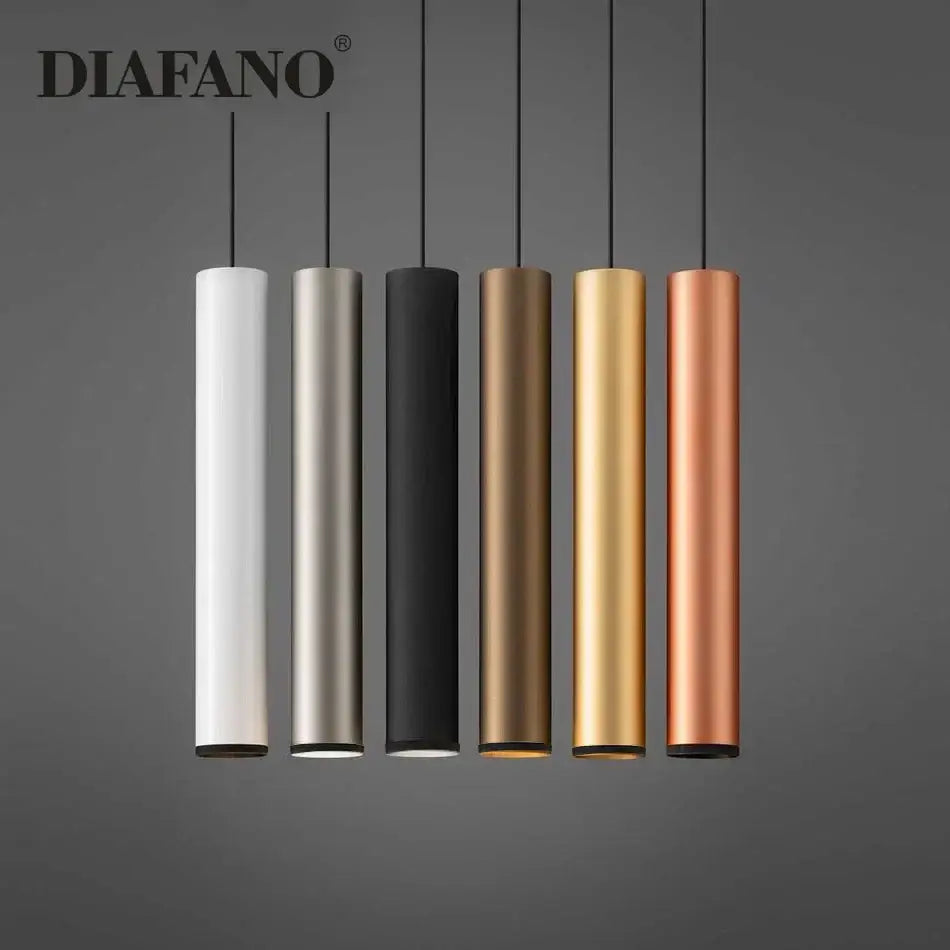 Diafano decorbites led tube pendant light in white silver black bronze gold and copper finishes for kitchen dining