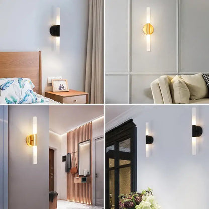 Decorbites led tube wall light with frosted glass and black or gold metal base for modern bedroom bathroom lighting