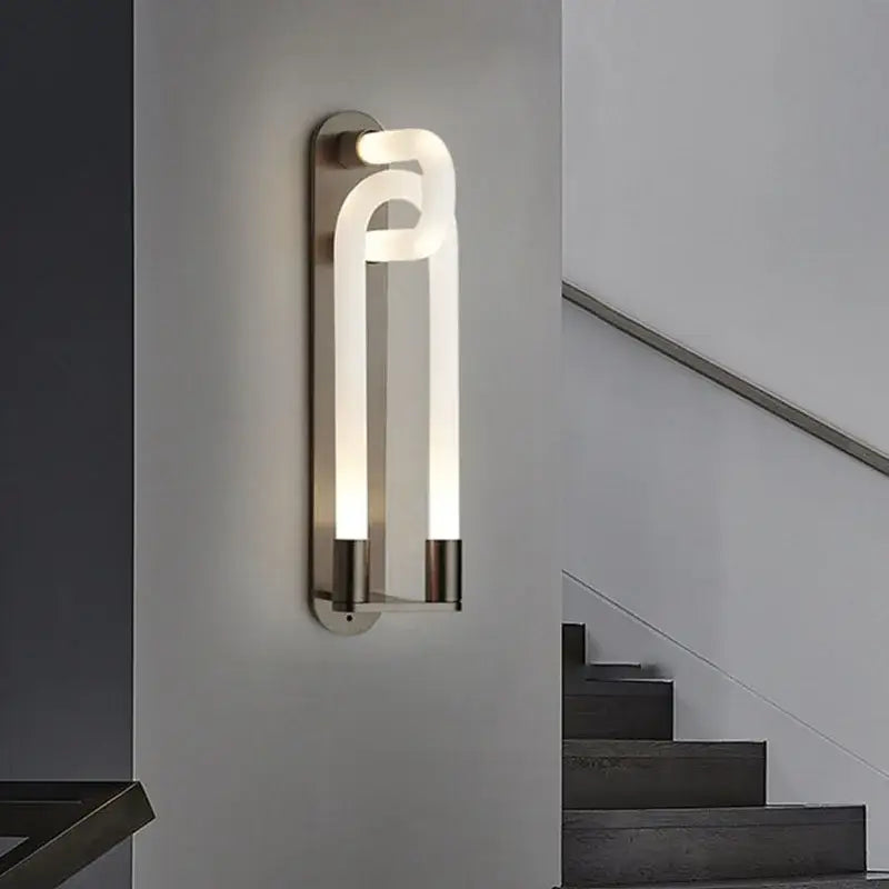 Decorbites led tube wall sconce with sleek curved design, frosted glass tubes, gold black white metal acrylic frame